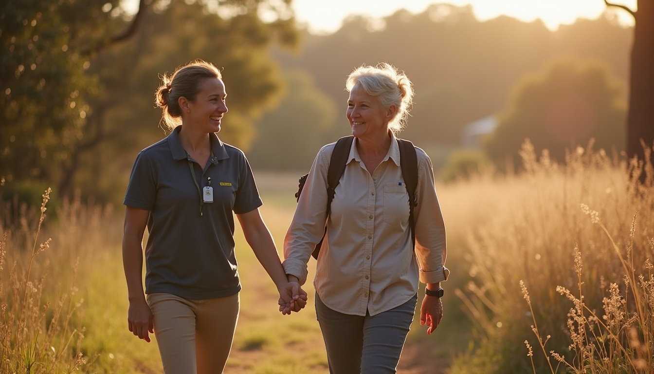Support worker assisting a participant outdoors